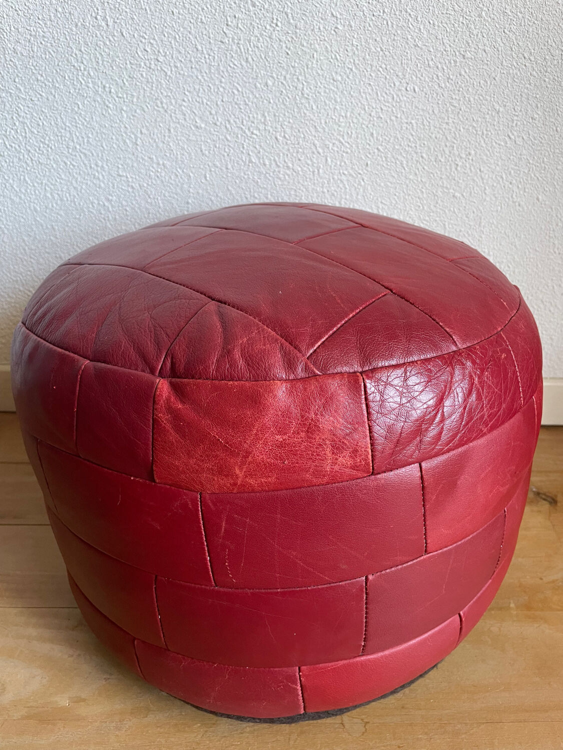 Red patchwork leather pouf