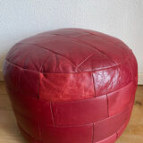 Red patchwork leather pouf