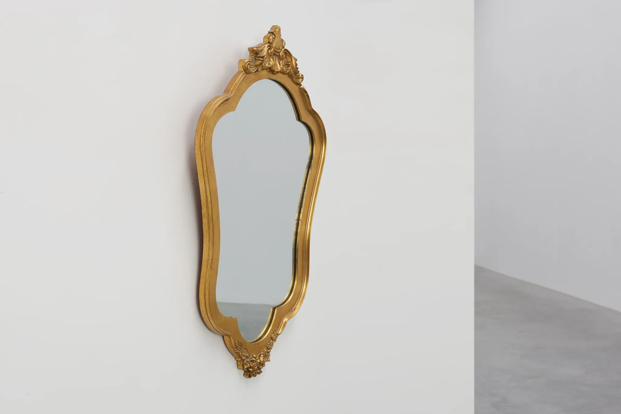 Rococo Style Gilt Mirror with Acanthus and Shell Crest, Italy, 20th Century