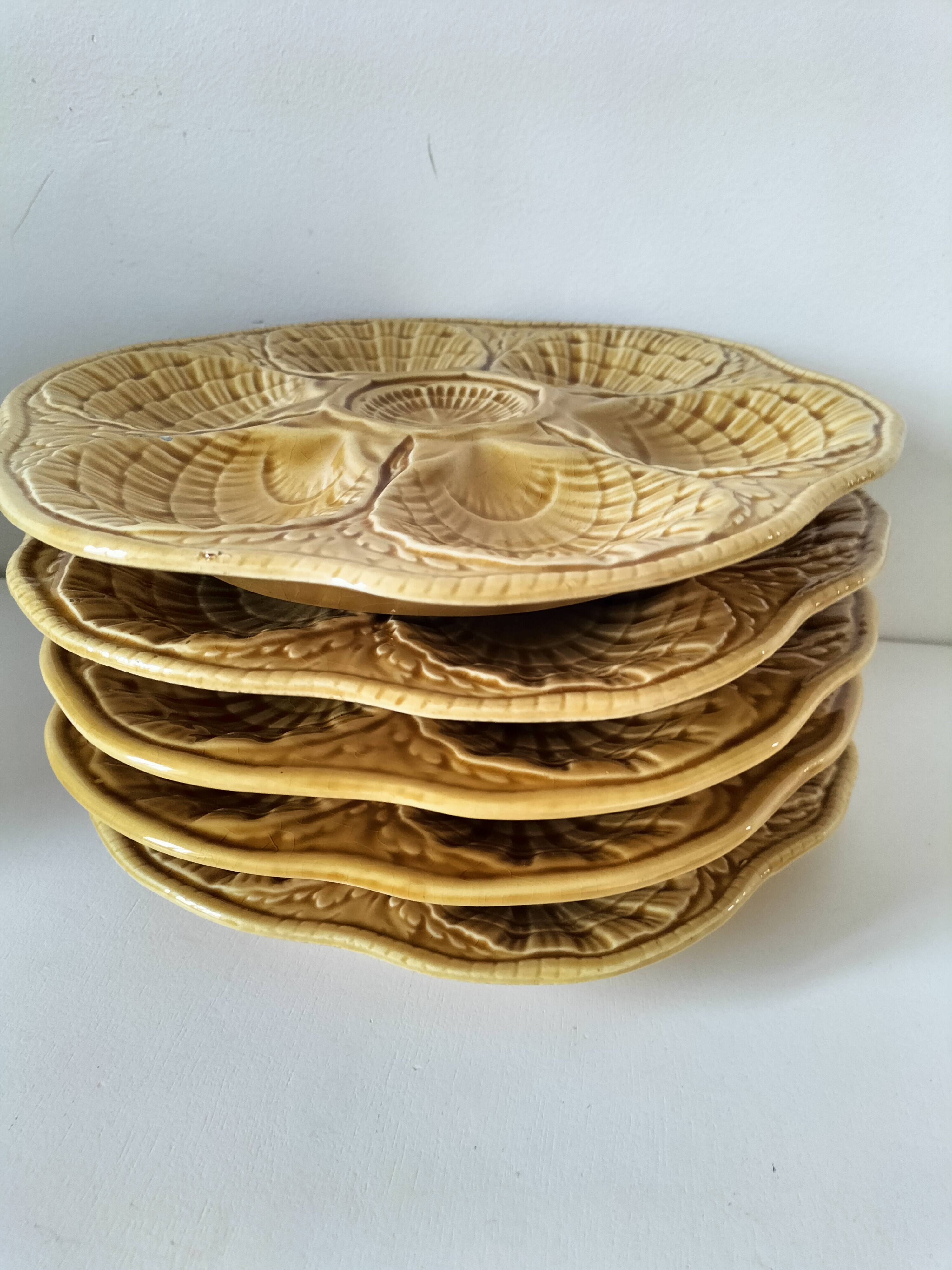 5 Sarreguemines caramel shell plates, 1950s