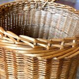 Vintage pouf braided wicker storage chest