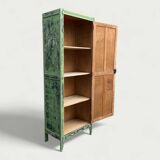 Antique Parisian bonnet wardrobe with khaki patina