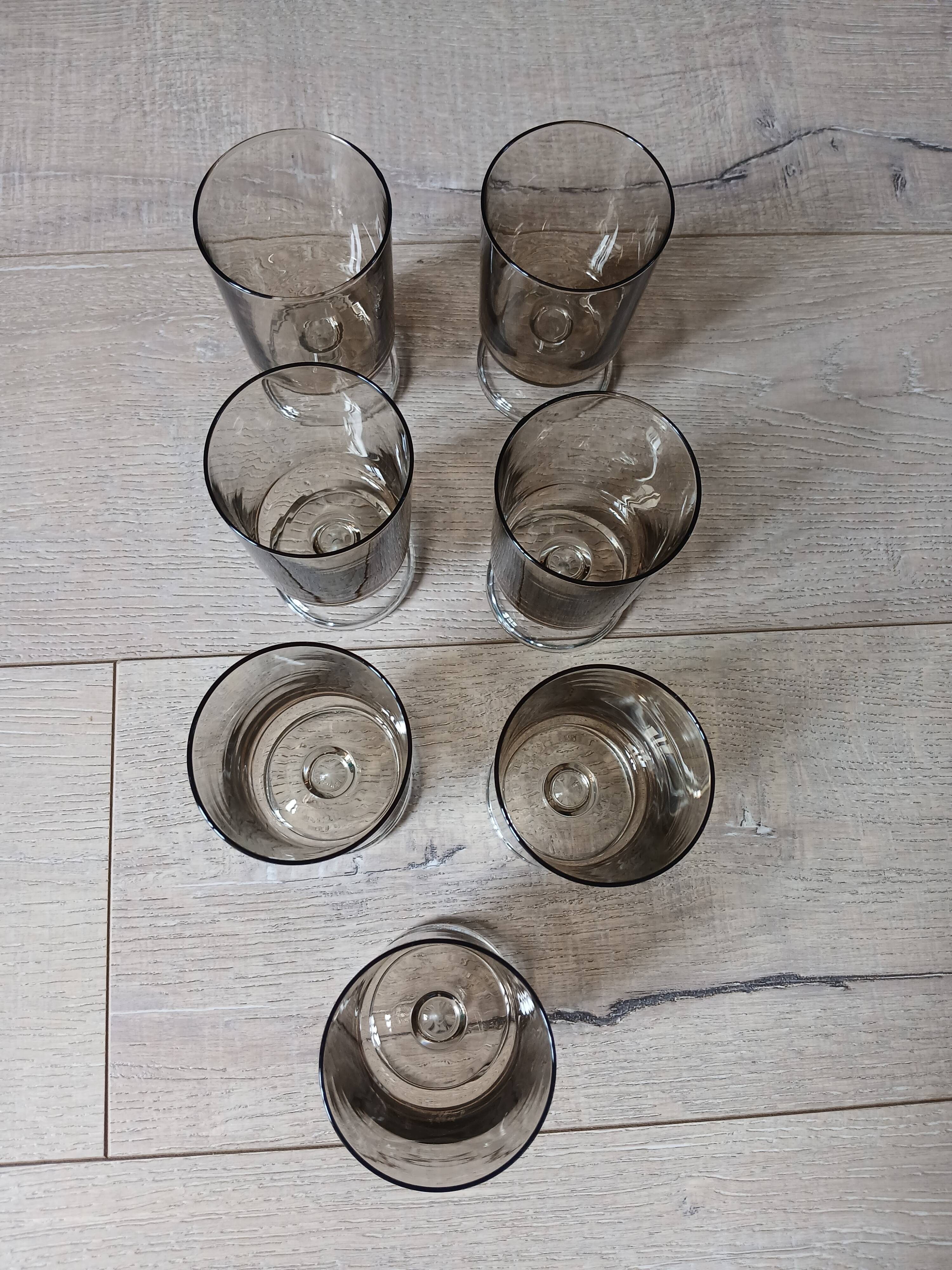 7 vintage stemmed glasses in smoked glass