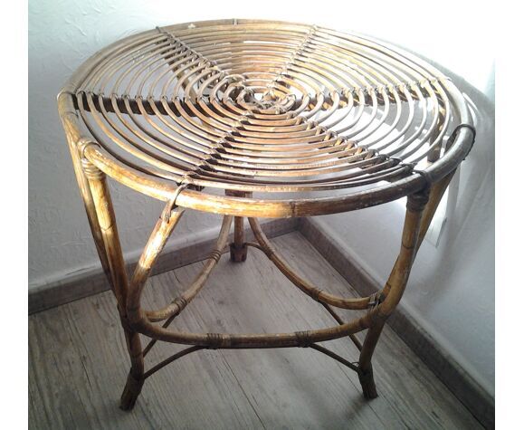 Vintage rattan tripod table