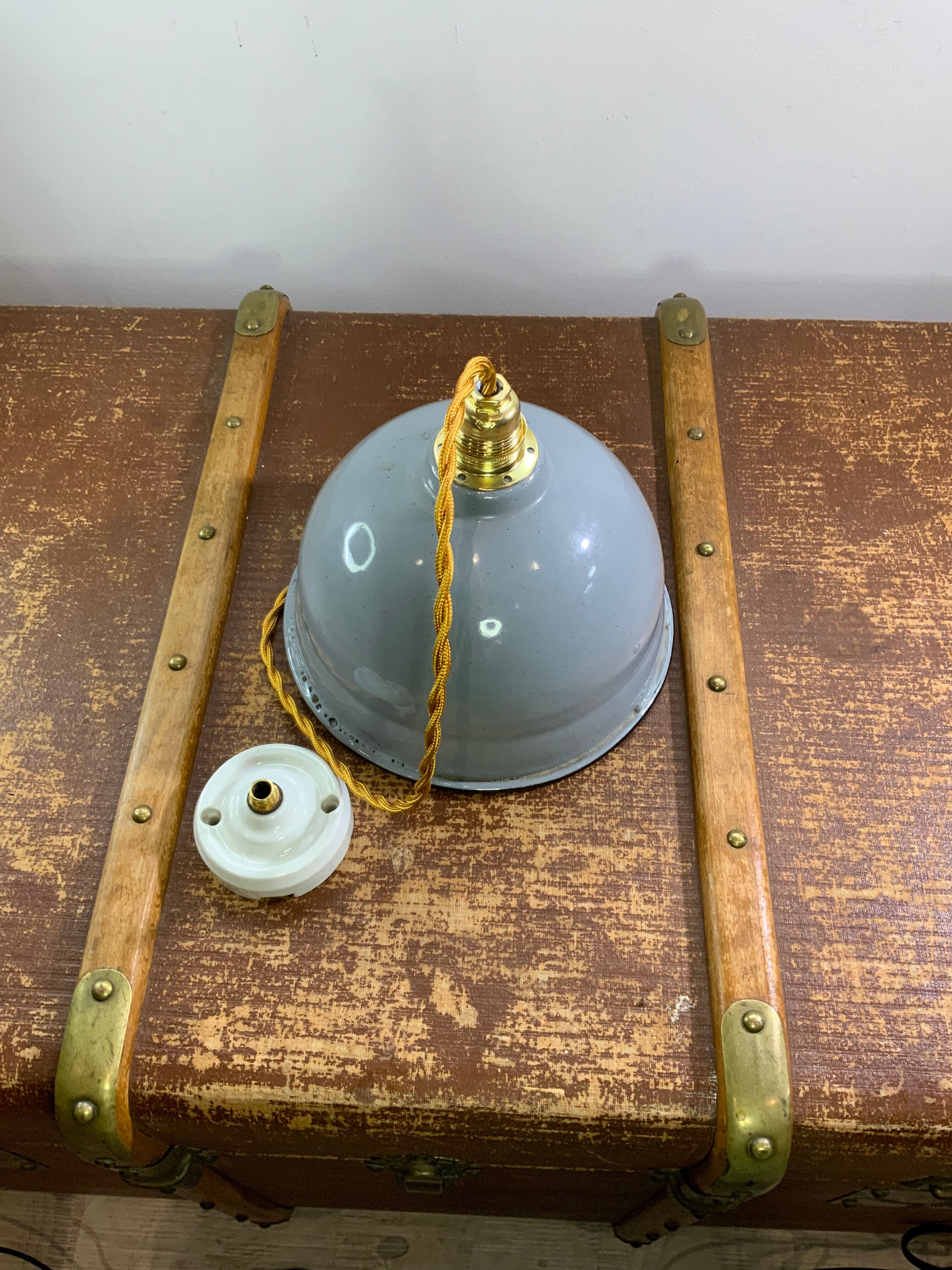 Domed dome suspension in gray and white enamelled sheet metal 18th new electrification
