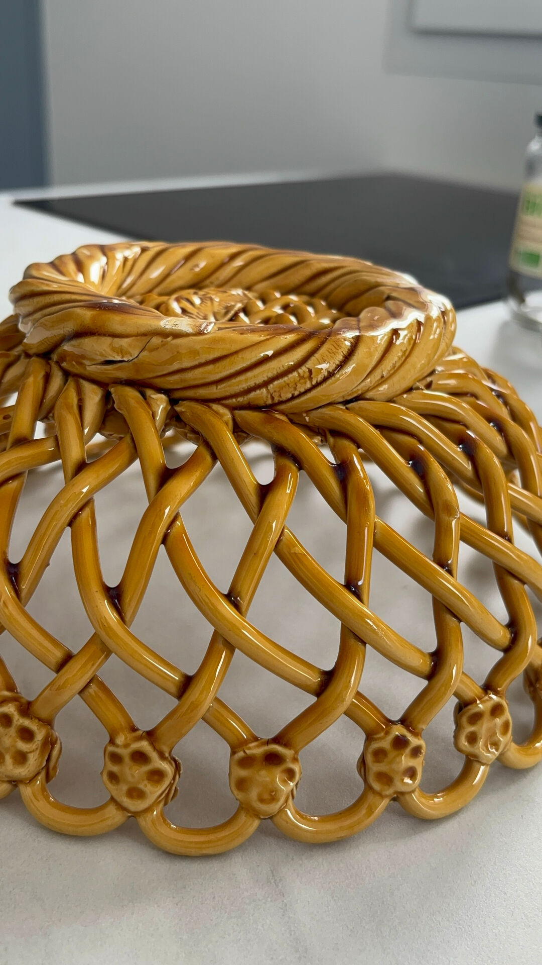 Pichon Uzès handmade ceramic basket – Yellow ochre openwork basket