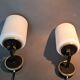 Pair of wall lights in gilded brass, black metal and opaline, 1960