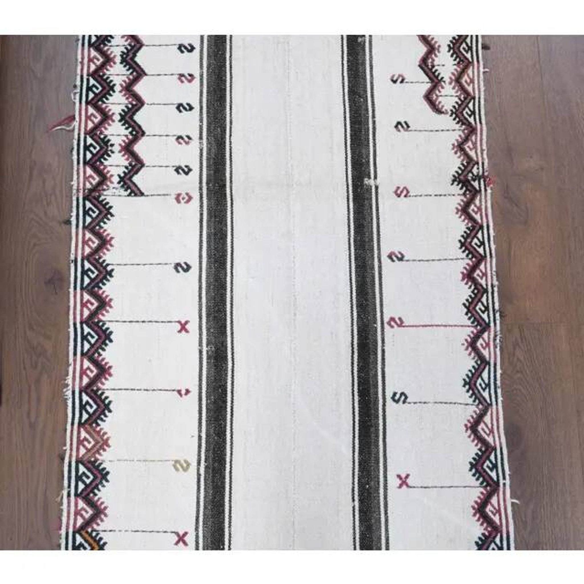 Vintage Turkish Hand-Knotted Wool Cotton White Kilim Runner Rug 71x157