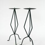 Paire de chandeliers sculpturaux en fer forgé, brutalistes, 1970