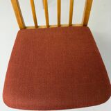 Set of 4 chairs in solid beech and vintage orange fabric, 70s design