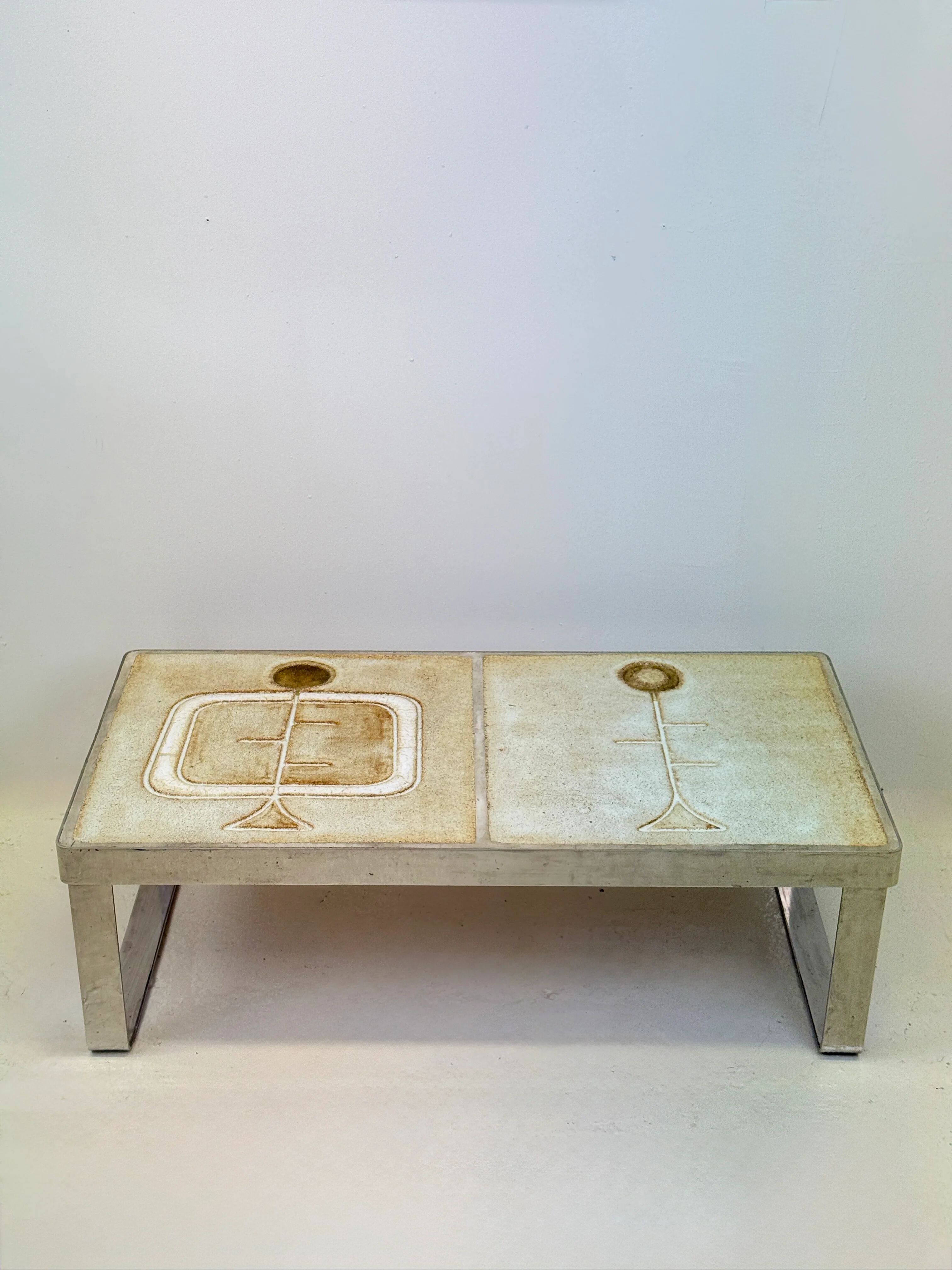 Table basse céramique / chrome — Jean Gregorieff, France, 1970s