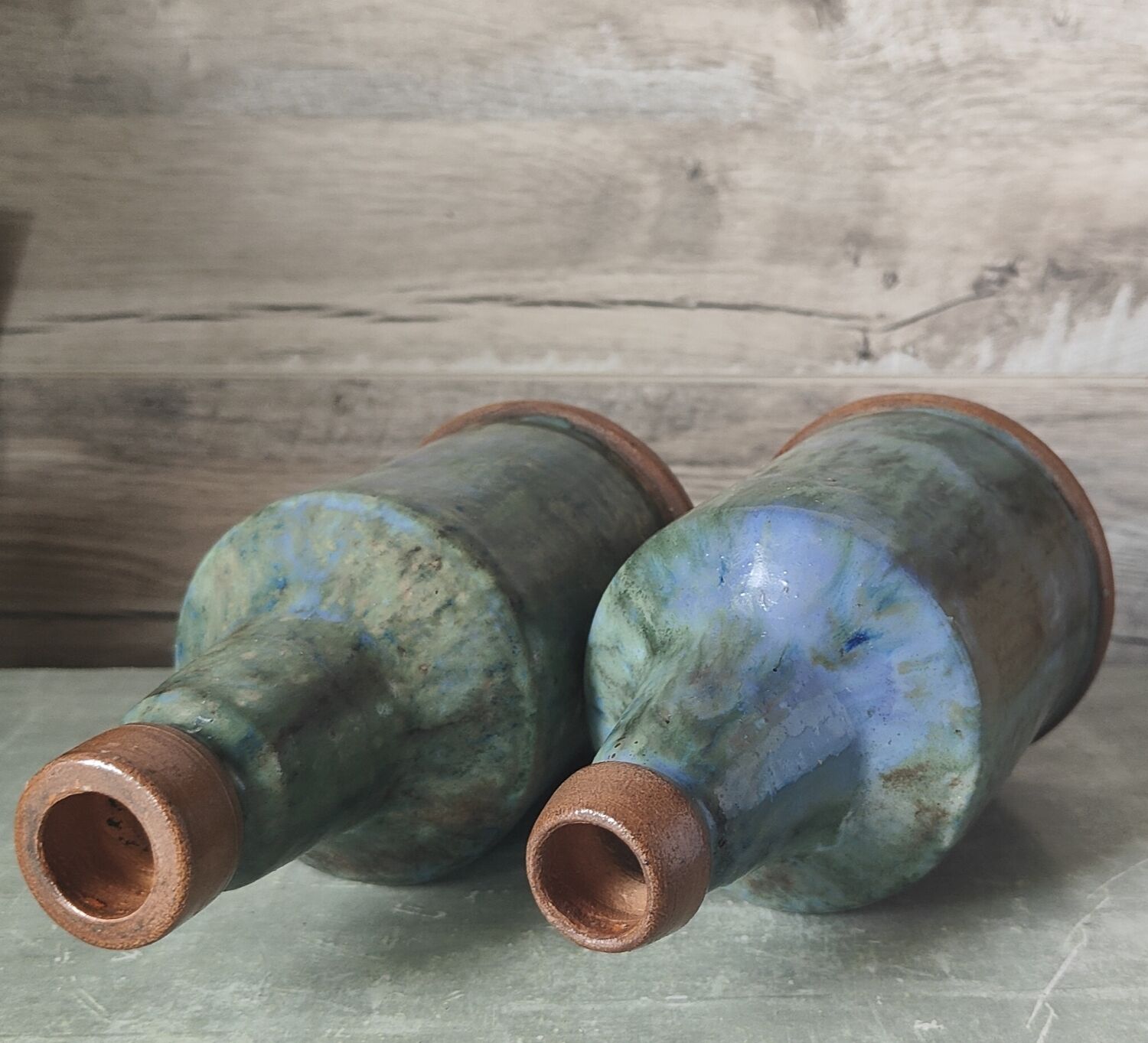 Dubois enameled stoneware bottle duo