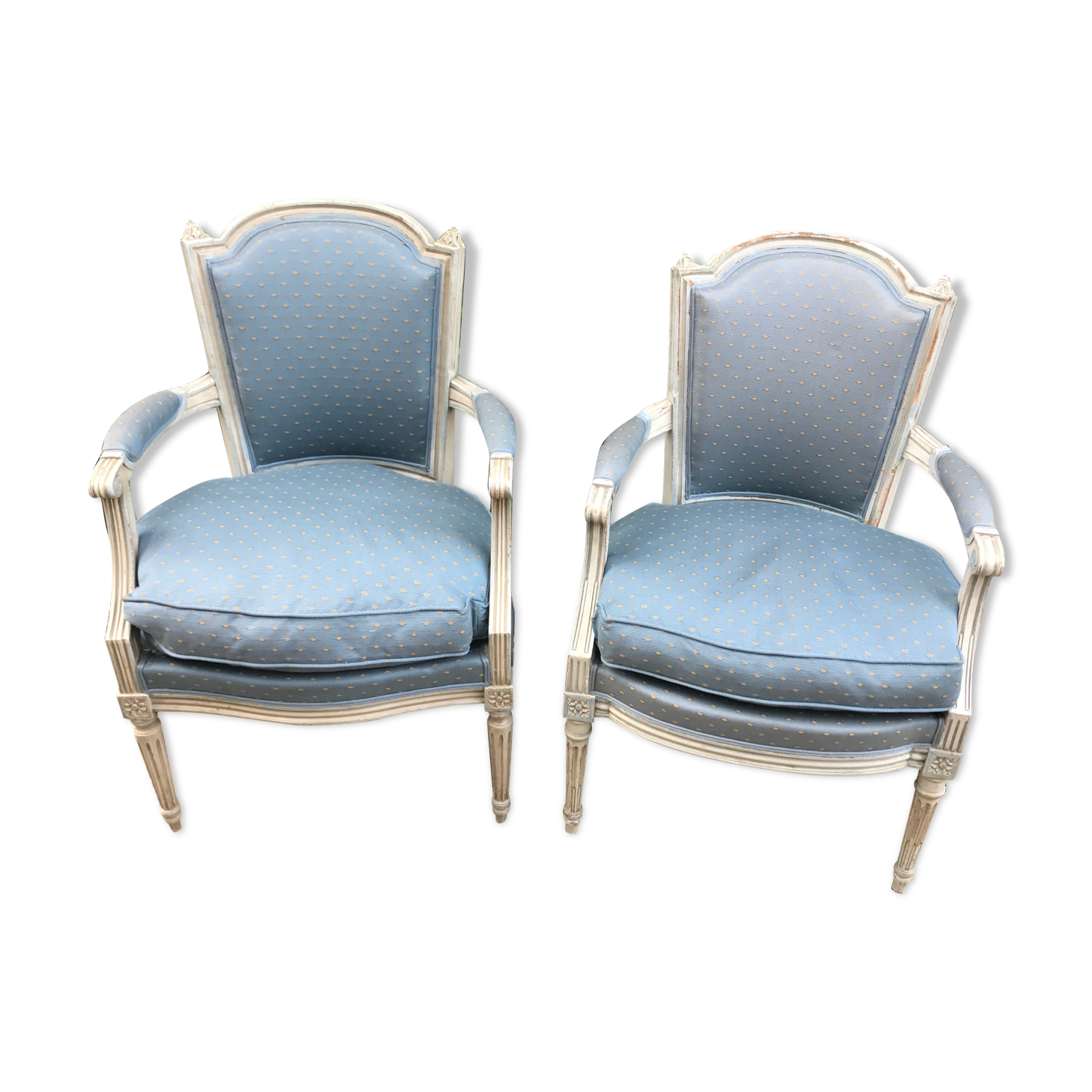 Pair of blue Louis XVI style armchairs