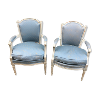 Pair of blue Louis XVI style armchairs