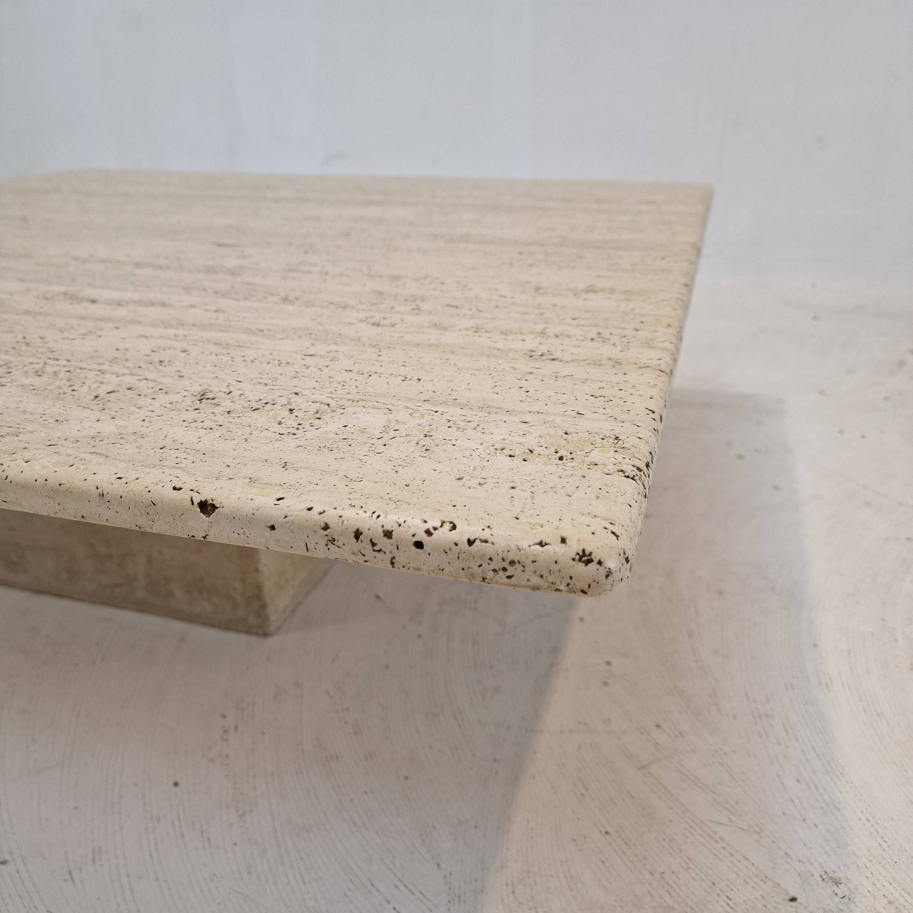 Italian Square Coffee Table in Travertine, 1980s