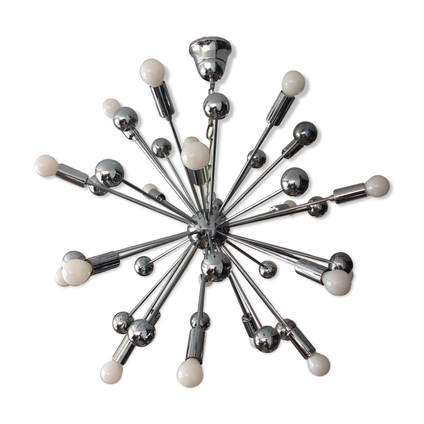 Sputnik XXL chandelier of the 60s-70s chrome metal 20 lamps