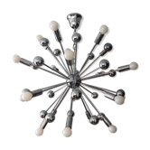 Lustre Spoutnik XXL des années 60-70 métal chromé 20 lampes