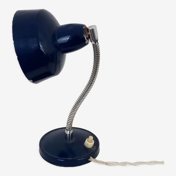 Lampe de chevet flexible en tôle laquée bleue et en inox,  édition des années 70.