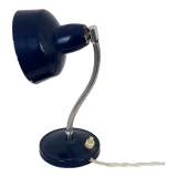 Flexible bedside lamp in blue lacquered sheet metal and stainless steel, edition of the 70s.