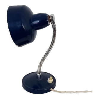 Flexible bedside lamp in blue lacquered sheet metal and stainless steel, edition of the 70s.