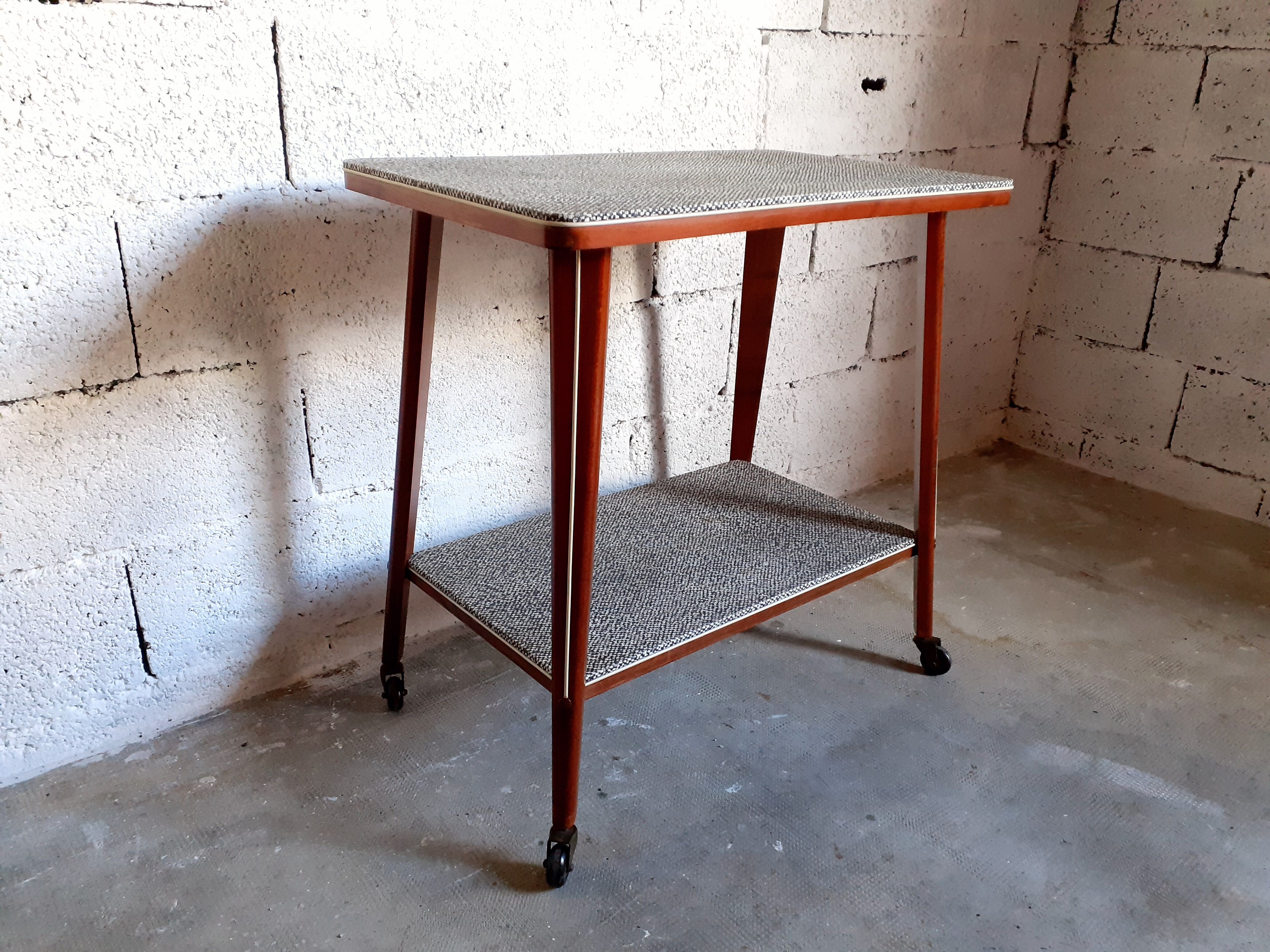 Vintage multifunction service / side table on wooden wheels 50 years 60