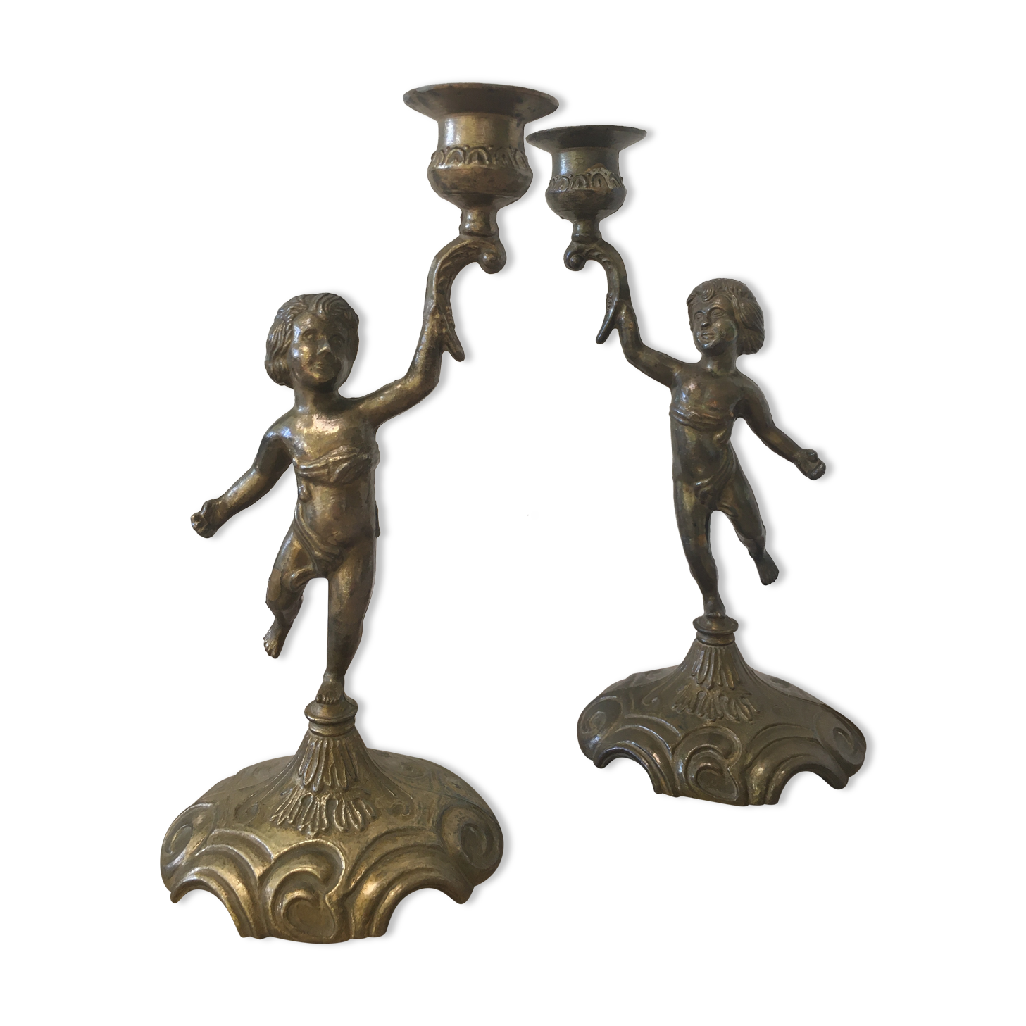 Pair of brass candle holders