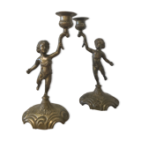 Pair of brass candle holders