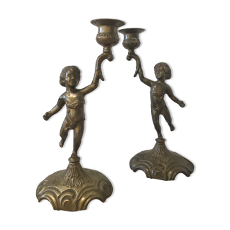Pair of brass candle holders
