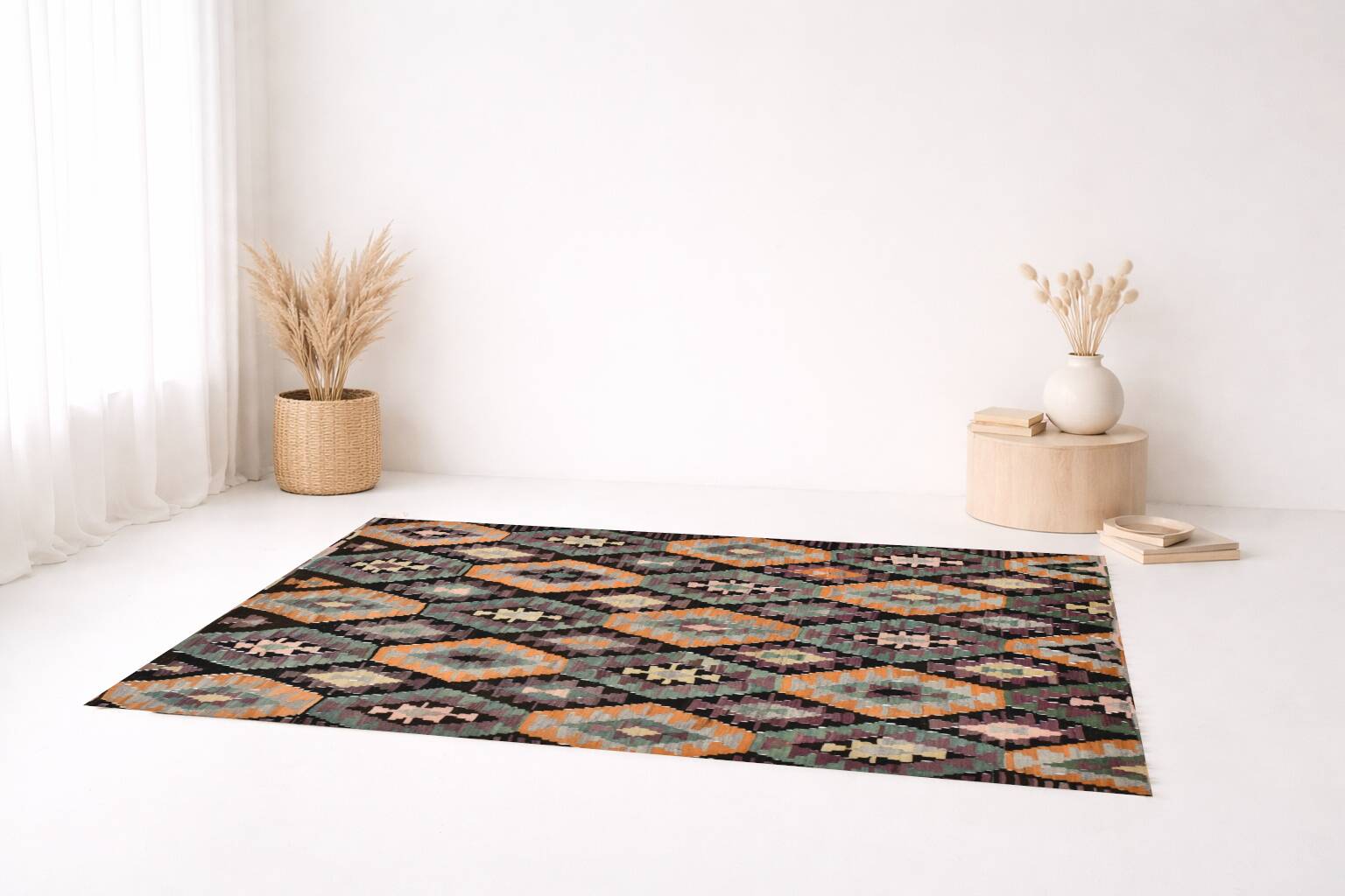 5x7 Purple & Orange Geometric Style Kilim Rug, 162x218Cm