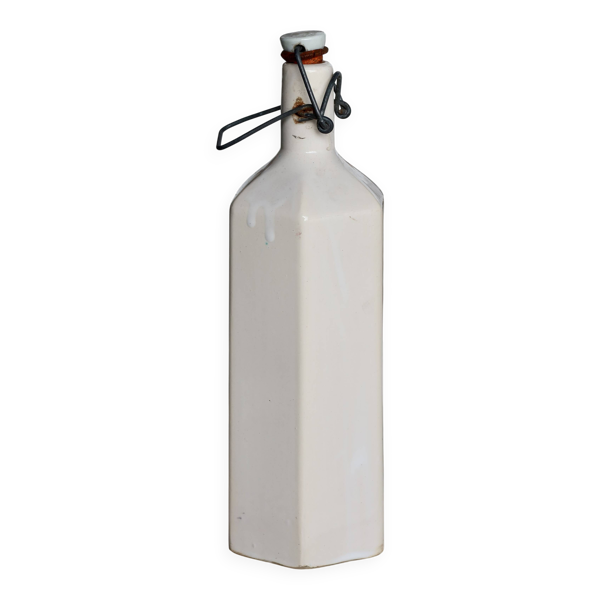 Bouteille ancienne en céramique émaillée beige