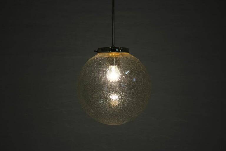 Design Midcentury Brass and bubble glass Pendant, 1980s