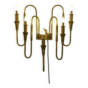 Monumental bronze wall light with 5 arms, neoclassical Art Deco from the 1940s.