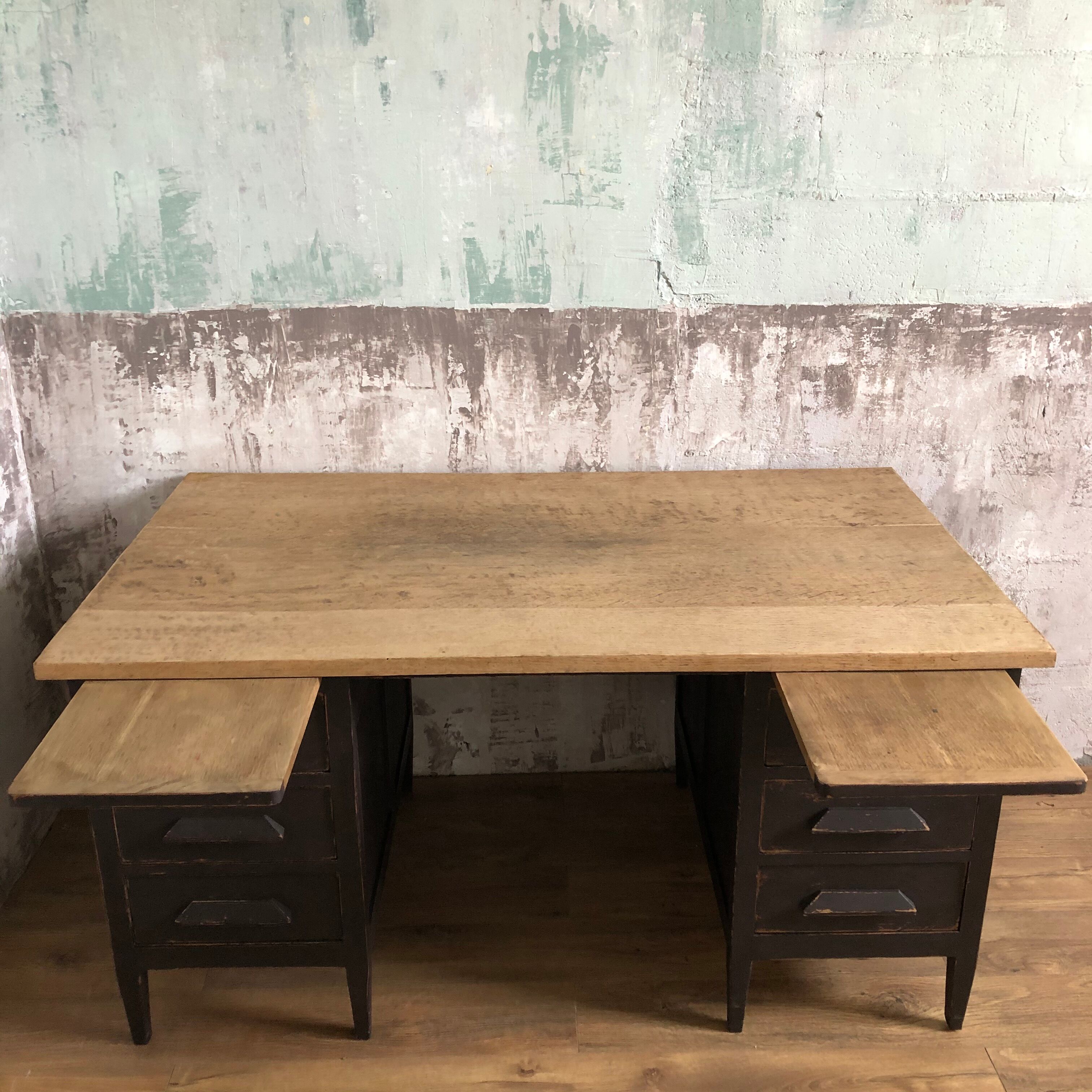 Former wooden minister's desk, black patina