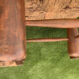 Pair of antique low fire chairs made of wood and straw