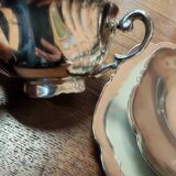 Breakfast set with tea or coffee in porcelain.