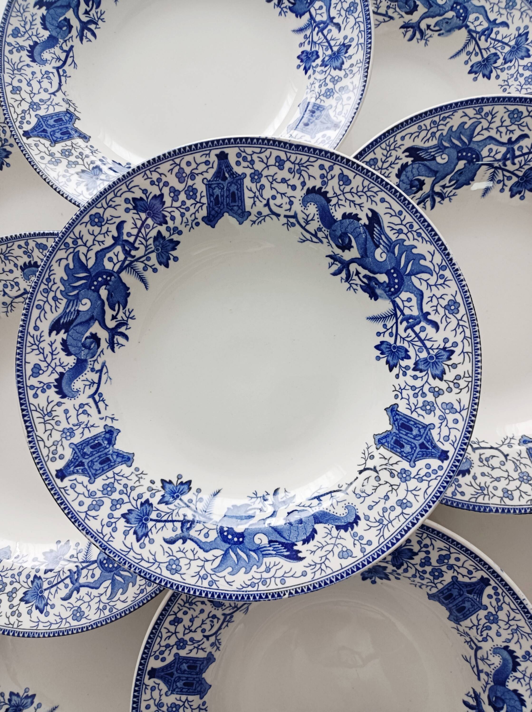 Set of 4 Boch la Louvière Dragon deep plates