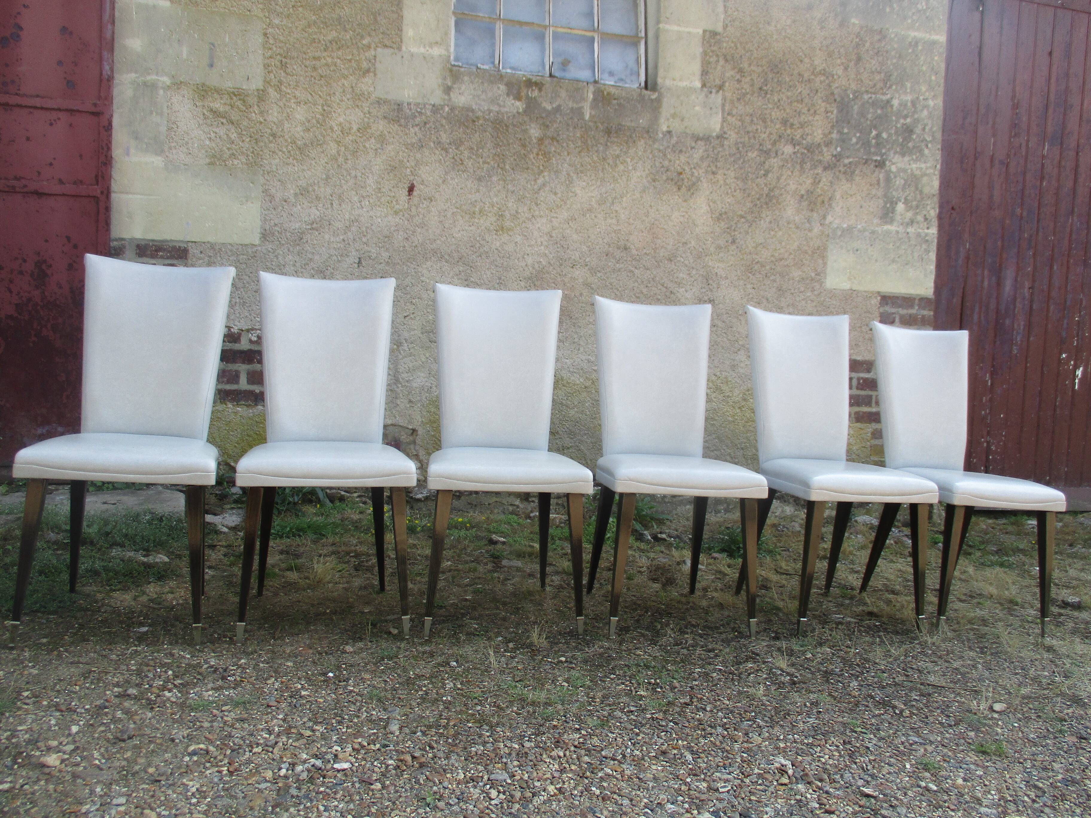 Suite of 6 dining chairs 50'S s imitation gray leather