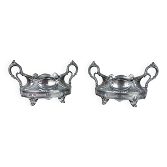 Pair of Louis XV rocaille style silver metal table planters circa 1880