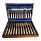 Box of 24 ivory and engraved silver metal cutlery - 19th century