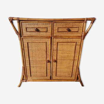 Chest of drawers in canning rattan and bamboo