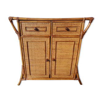 Chest of drawers in canning rattan and bamboo