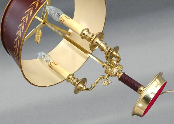 Lampe Bouillotte Bronze Style Empire Abat-jour & Pied laqué Bordeaux