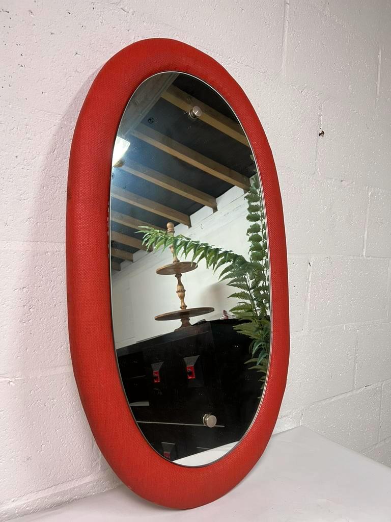 Vintage oval orange mirror seventies 46 X 80 cm