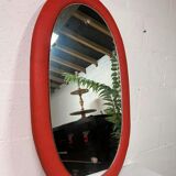 Vintage oval orange mirror seventies 46 X 80 cm