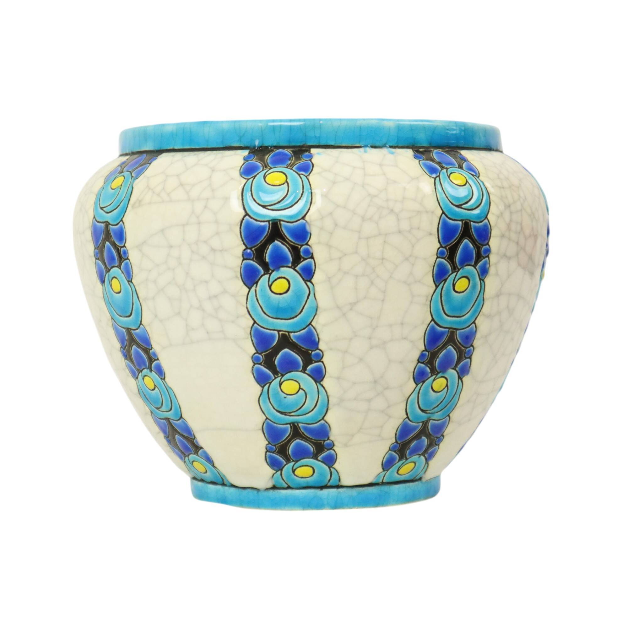 Vase Pot de Fleurs Polychrome Catteau Boch Keramis Art Déco ca. 1922