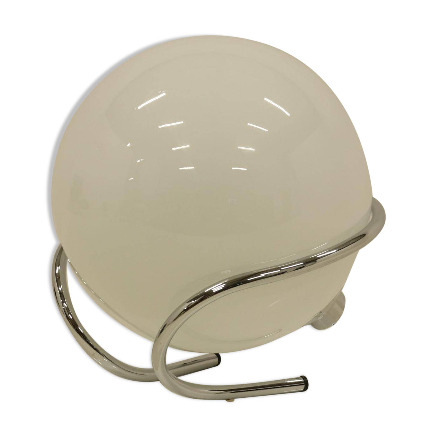 Lampe de table globe en chrome et verre blanc, Italie, années 1970