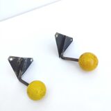 Two coat racks hooks balls yellow wood