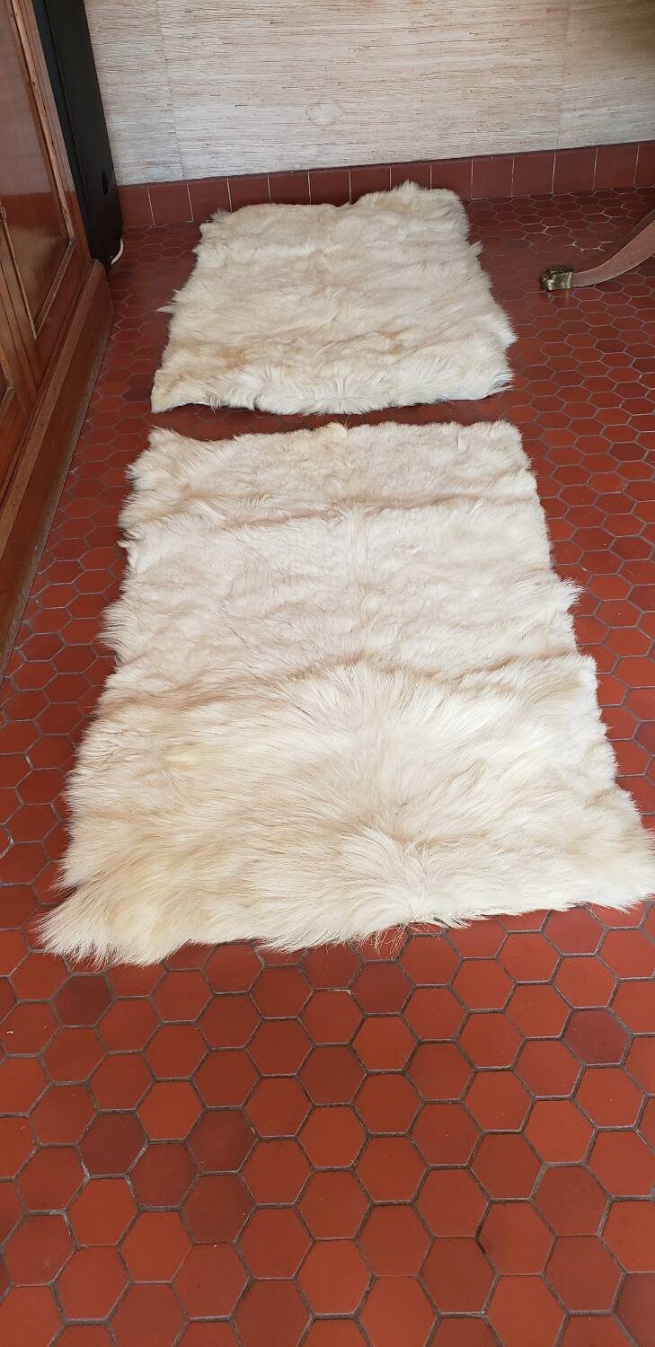 Beige goatskin rug in pair