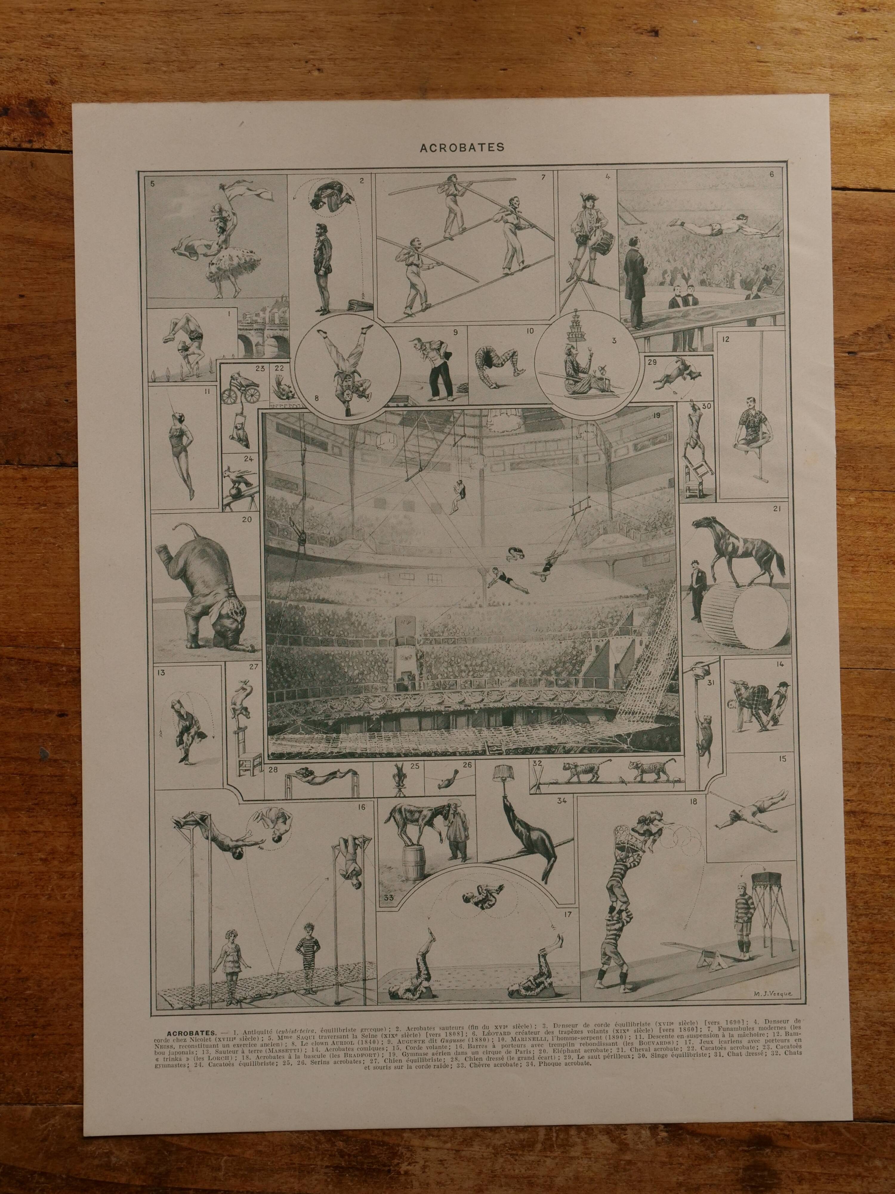 Original lithograph of acrobats