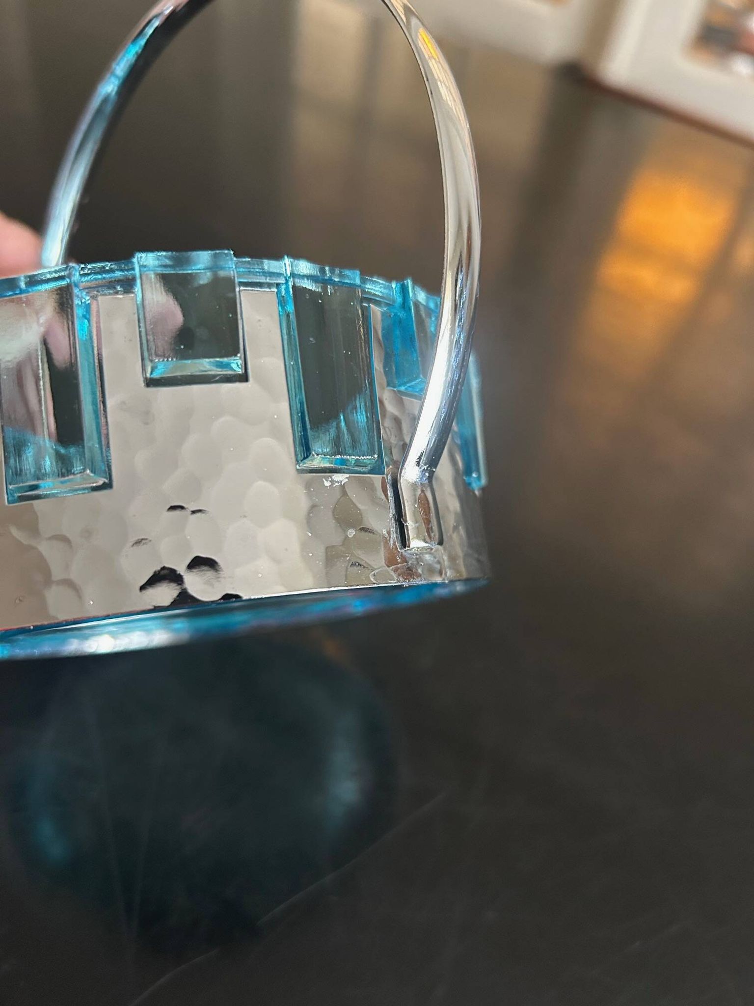 glass and hammered metal pocket emptier